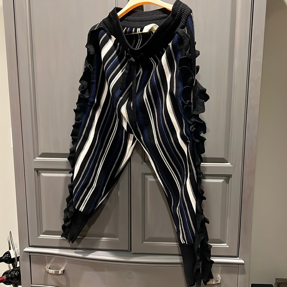 3.1 philliplim size medium cotton stripe pants with ruffle on the side